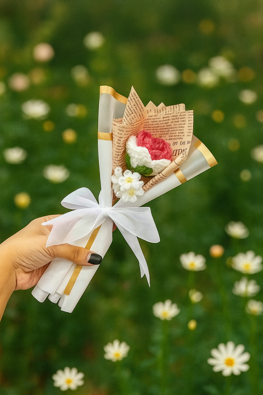 Shaded Pink Rose with Forget-Me-Nots Bouquet