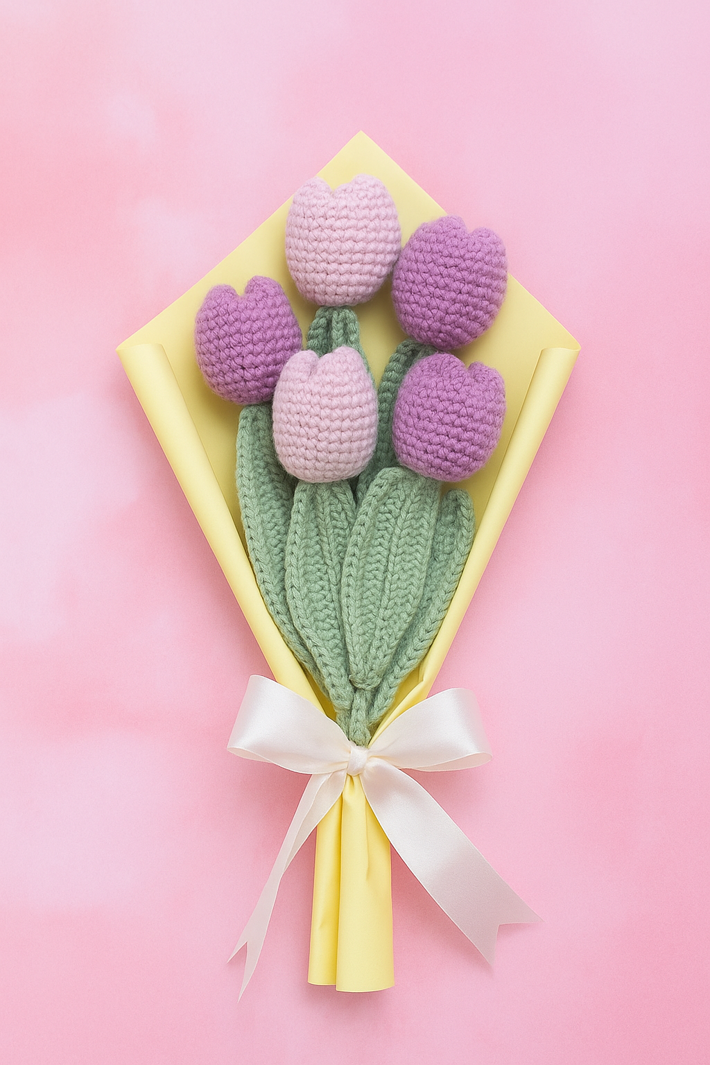 Crochet Tulip Bouquet of 5: Baby Pink and Lilac