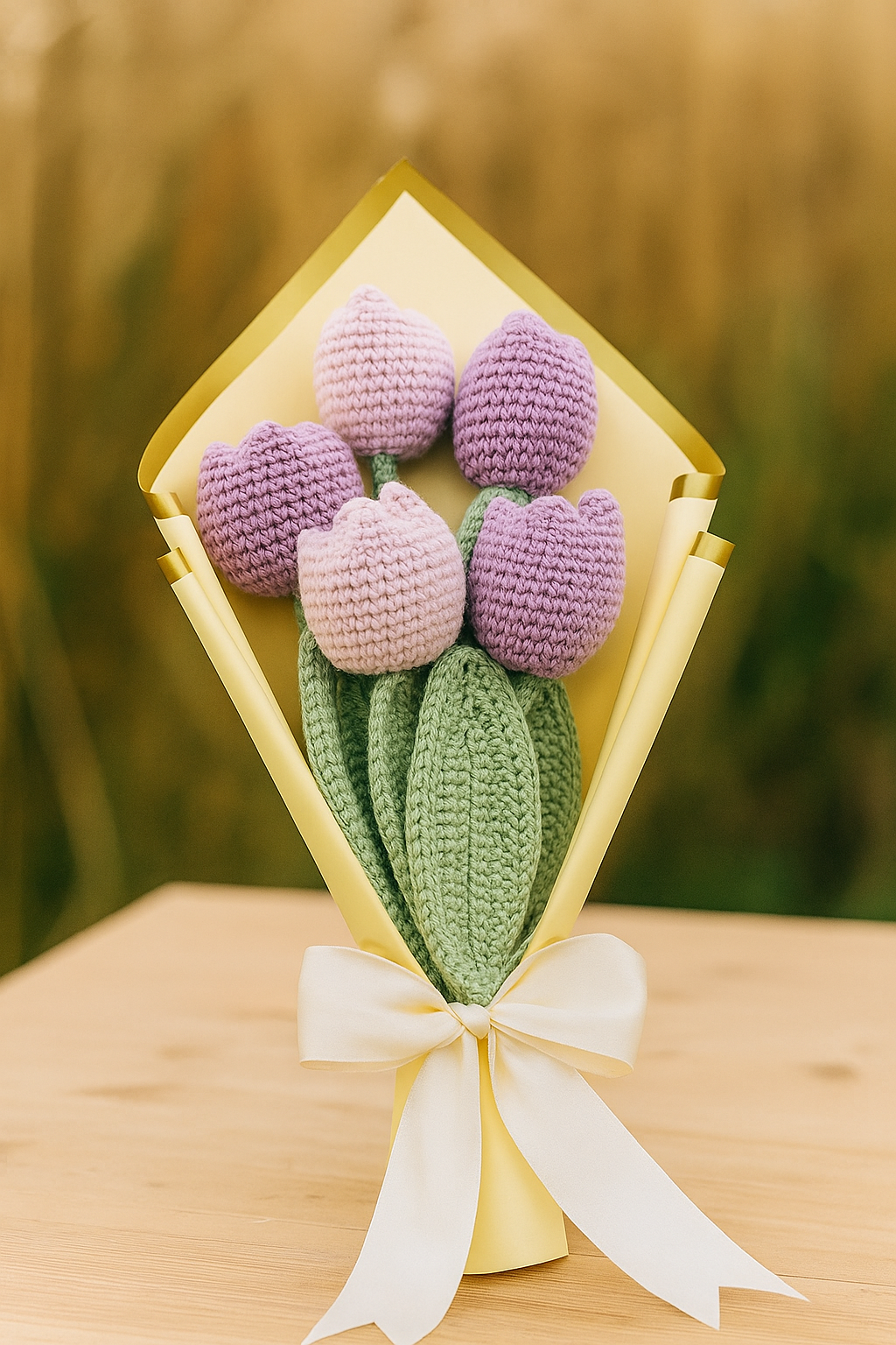 Crochet Tulip Bouquet of 5: Baby Pink and Lilac